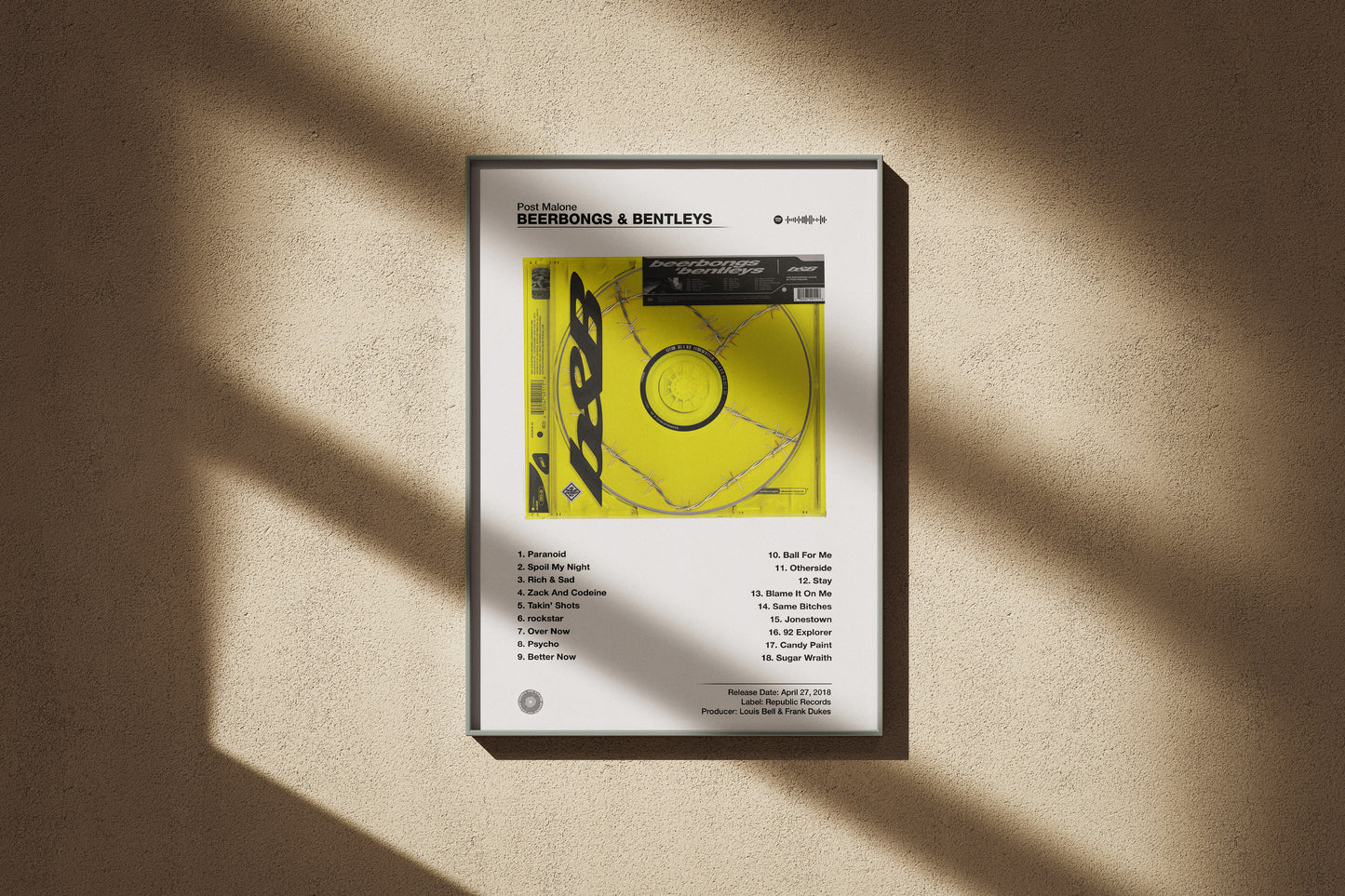 Post Malone - beerbongs & bentleys | Album Cover Poster | Wall of Fame Prints