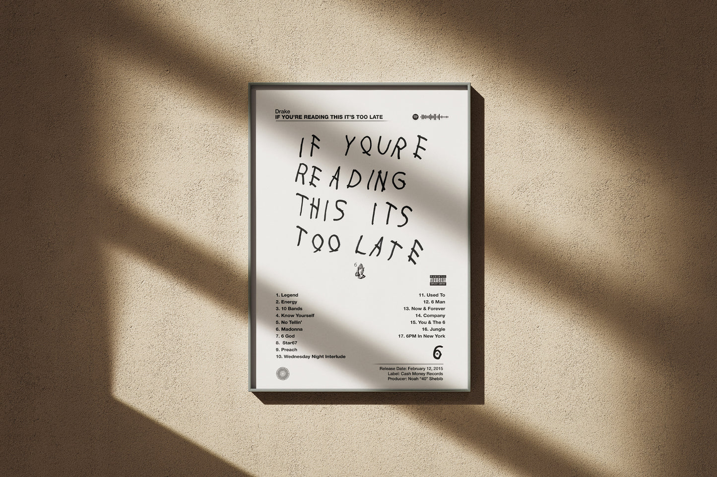 Drake - If You’re Reading This It’s Too Late | Album Cover Poster | Wall of Fame Prints