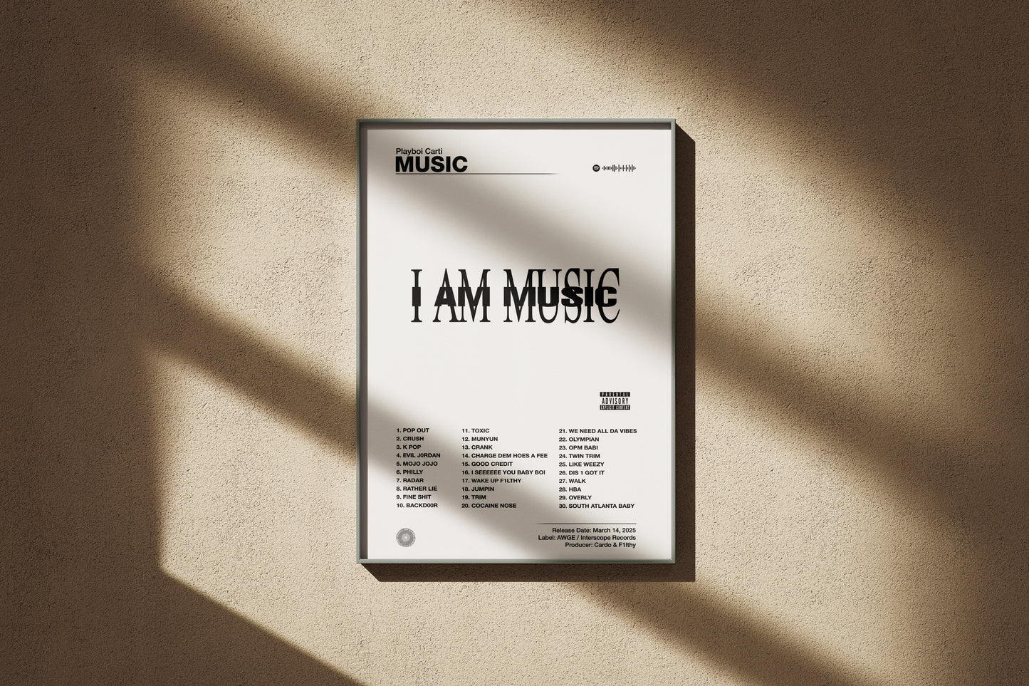 Playboi Carti - MUSIC (I AM MUSIC) | Album Cover Poster | Wall of Fame Prints